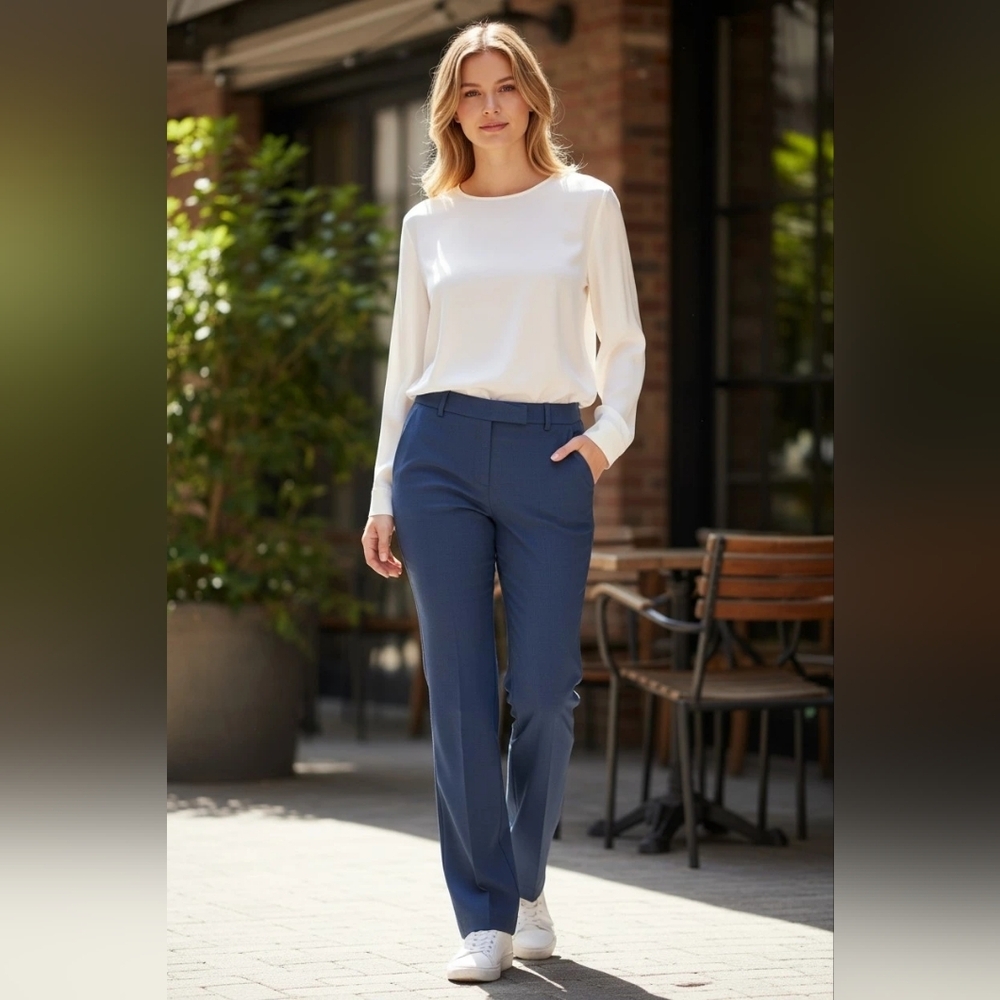 Ann Taylor Navy Blue Woolblend Straight-Leg Trousers Pants Size 4